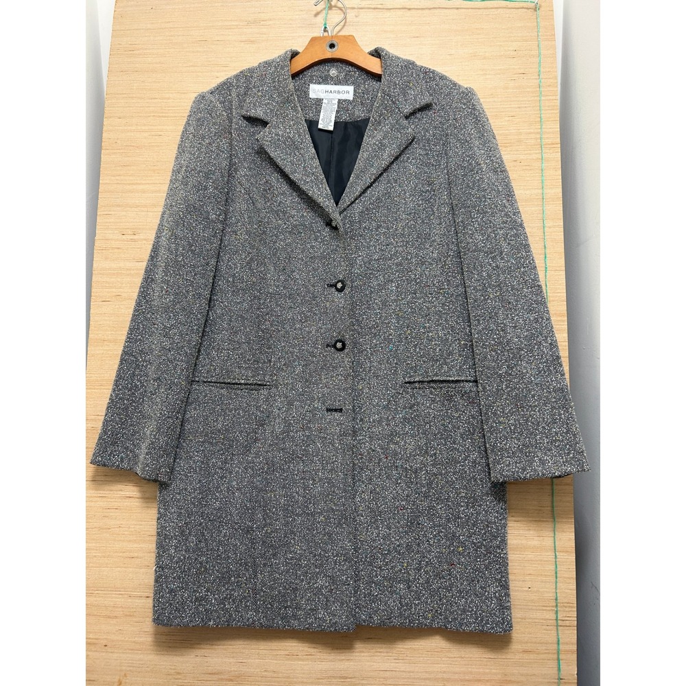 Sag Harbor Gray Multicolor Confetti Tweed Longline Blazer Car Coat Womens 14